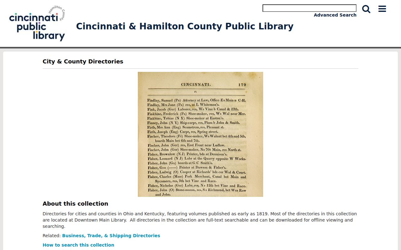 Green Township city directory research through the Cincinnati and Hamilton County Public Library City and County Directories collection