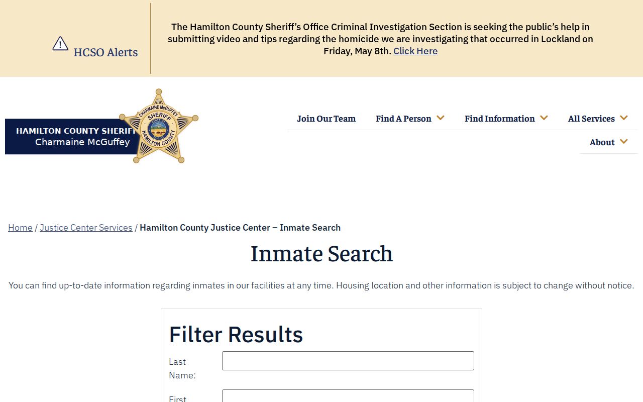 Green Township neighbors Hamilton County Sheriff inmate search route