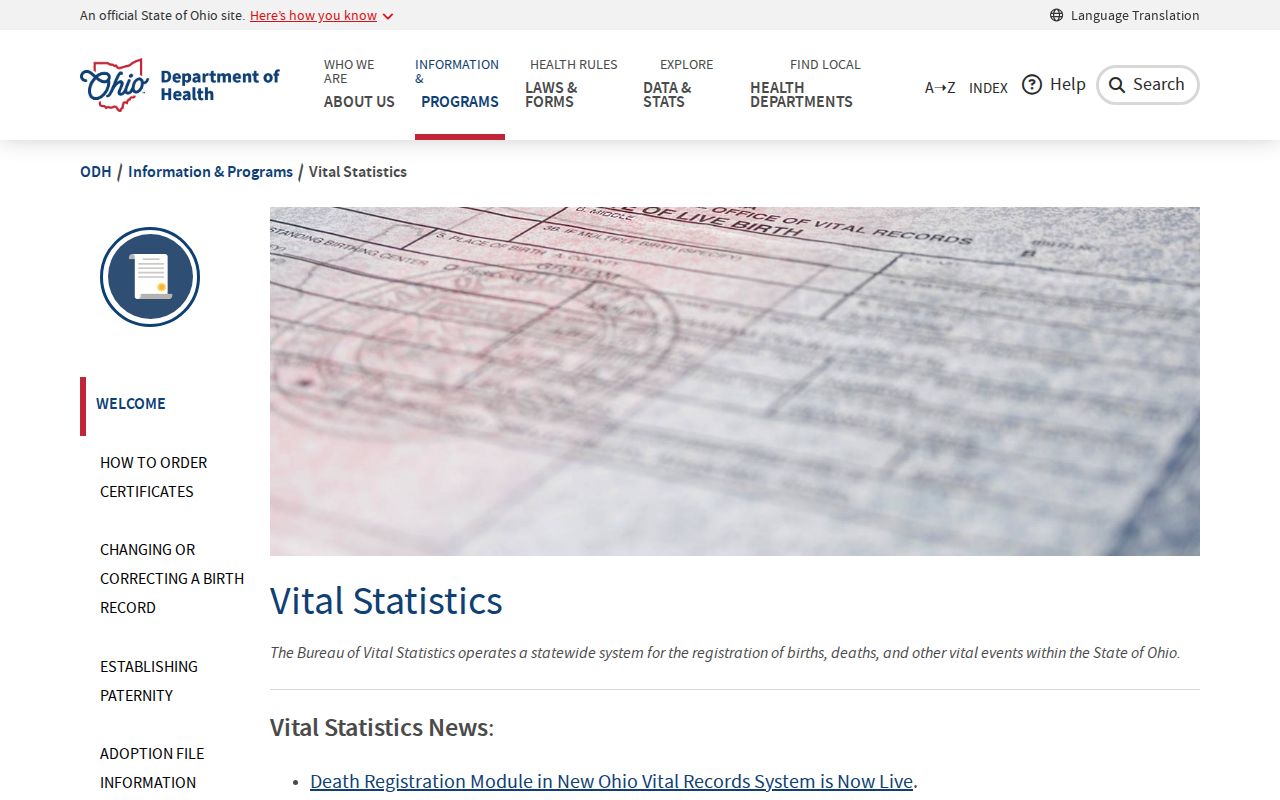 Green Township previous residents vital-record research through Ohio Department of Health Vital Statistics