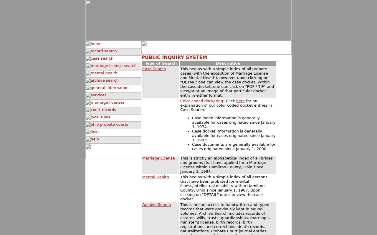 Green Township resident lookup through the Hamilton County Probate Court record search