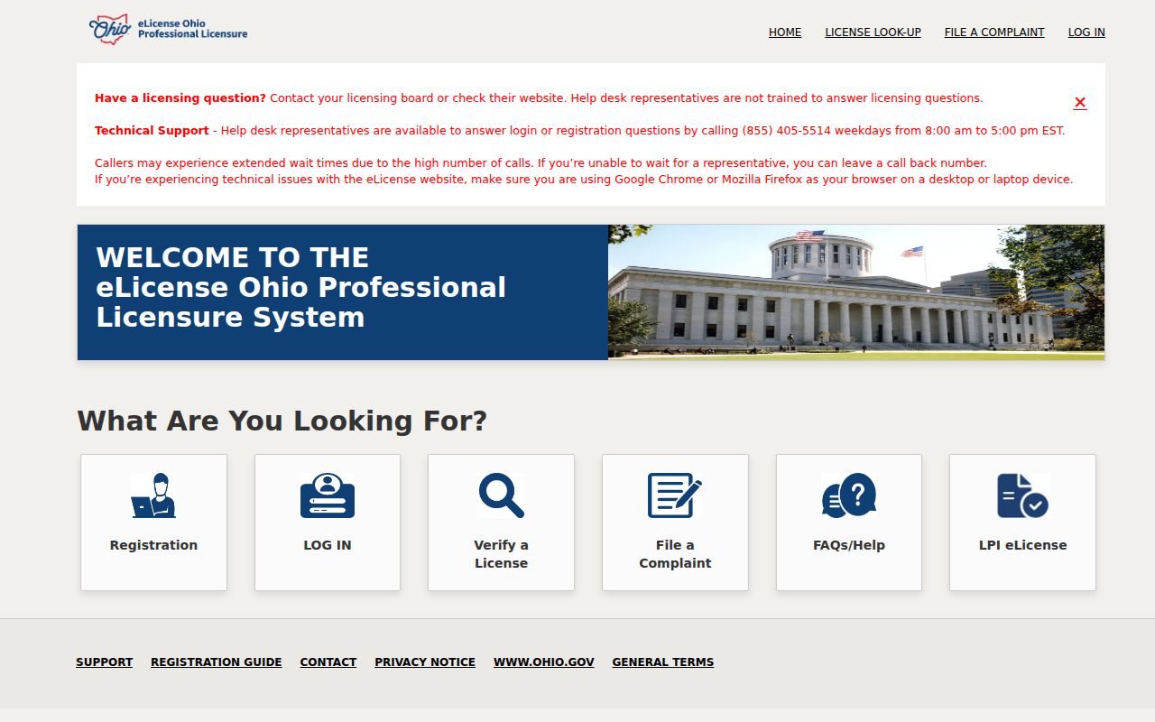 Green Township resident lookup reference for the Ohio professional license portal