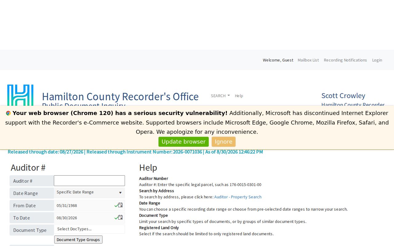 Green Township street directory Hamilton County Recorder parcel search